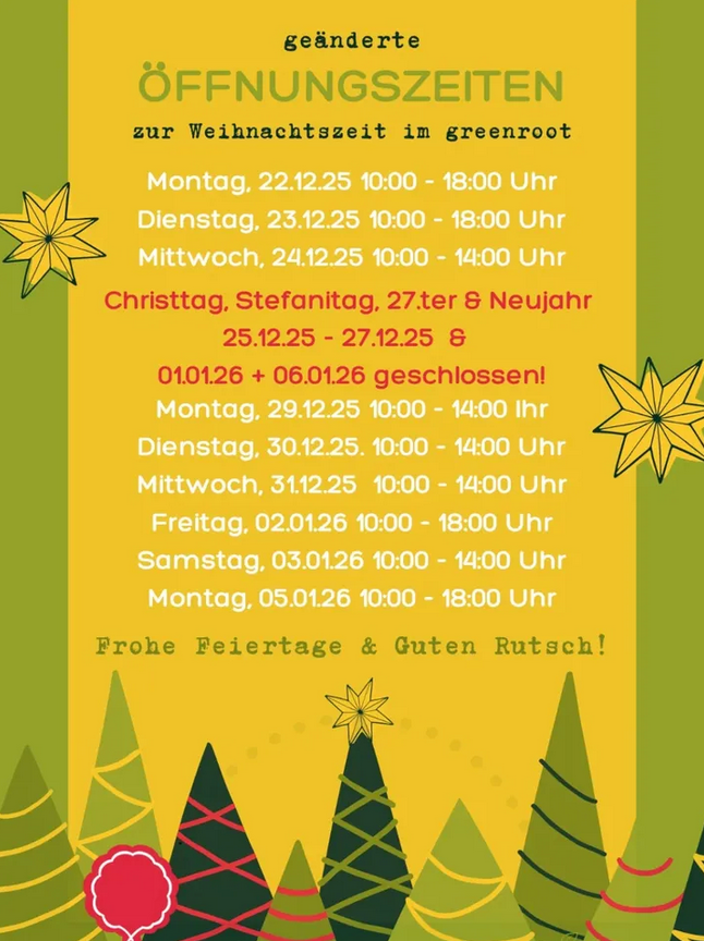 Öffnungszeiten zur Weihnachtszeit